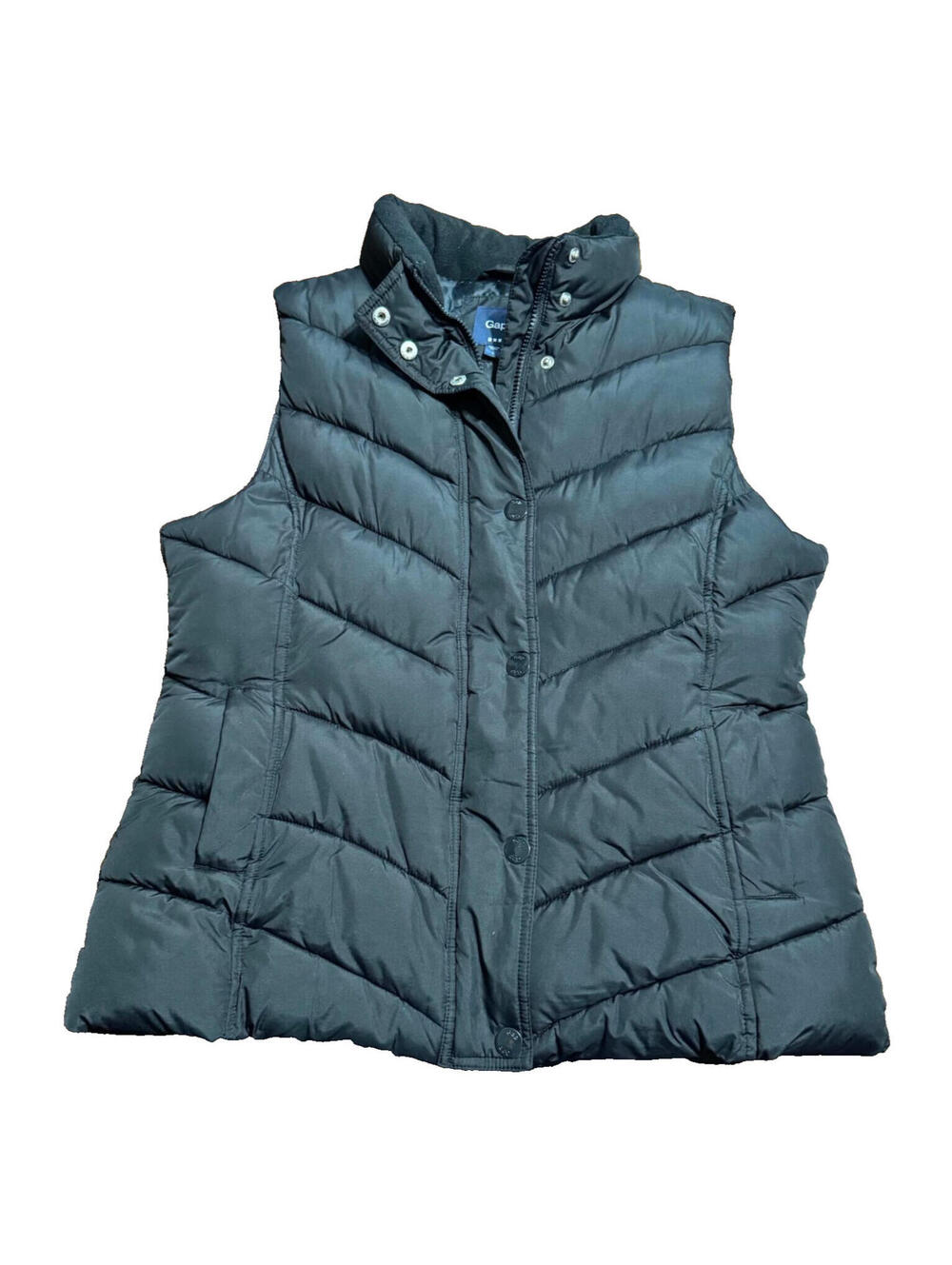 Gap Sleeveless Black Puffer Vest Button Up/Zip Up Women's Size Large Pockets